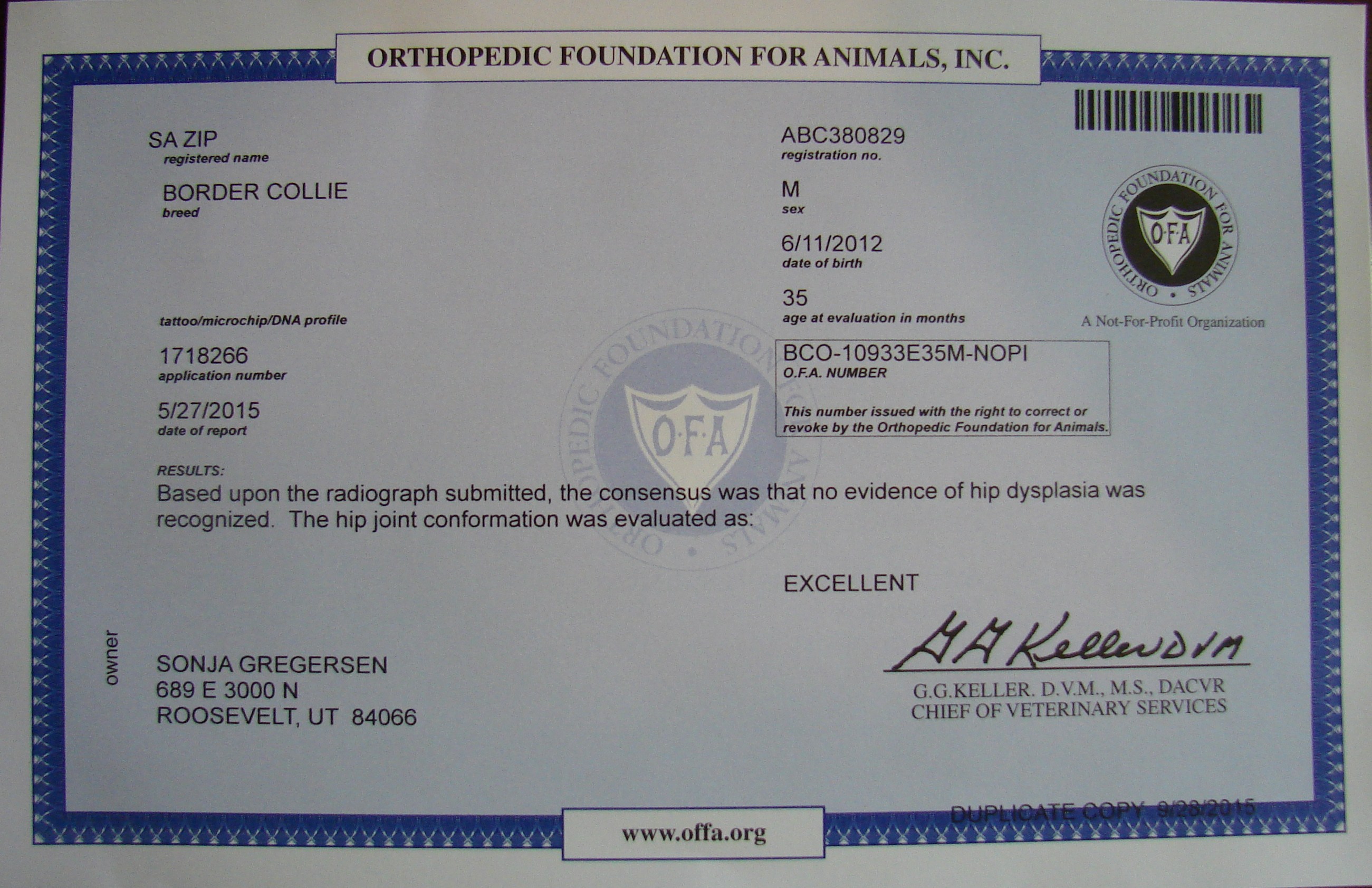 SA Zip OFA Certificate